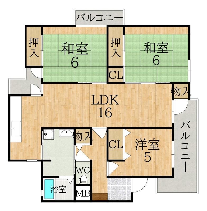 ハウスあやめ池(3LDK/2階)の間取り写真