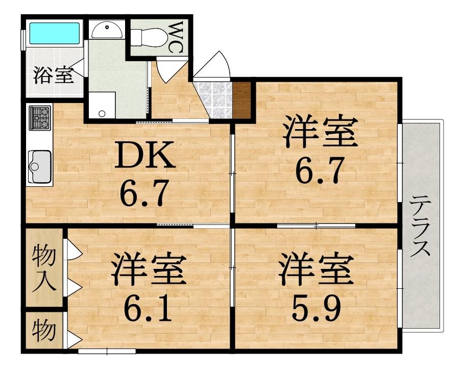 アガーペ御陵前D(3DK/1階)の間取り写真