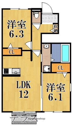 ハイドランジア加茂(2LDK/1階)の間取り写真