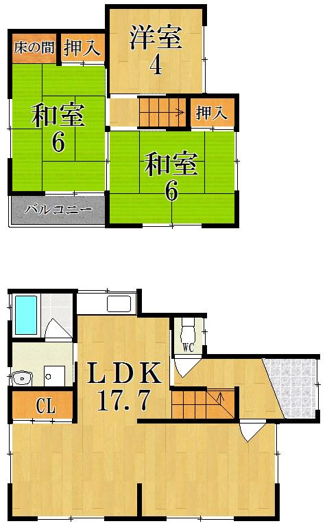 近鉄橿原線 平端駅 徒歩10分 2階建 築48年(3LDK)の間取り写真