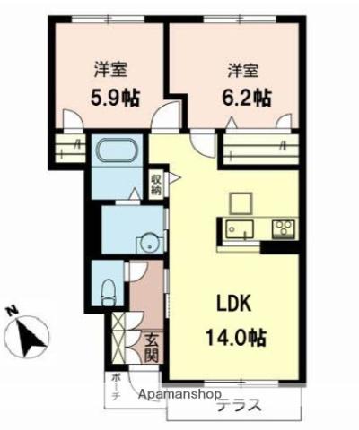 グランジュッテ(2LDK/1階)の間取り写真