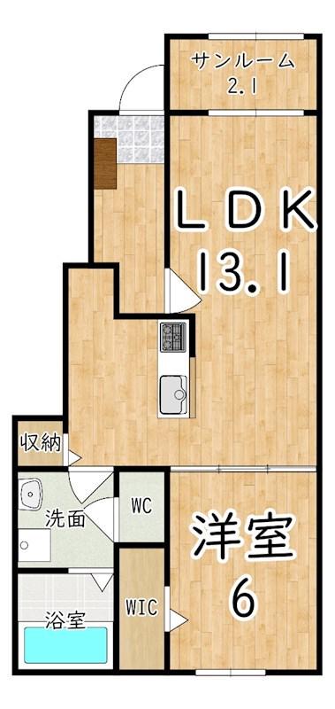 シエロガーデンかつらぎB(1LDK/1階)の間取り写真