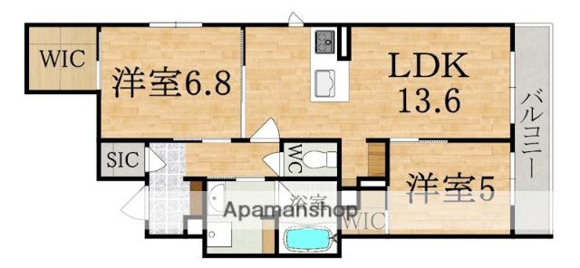 SHAMAISON GRANDE 北郡山シャーメゾン グランデ(2LDK/2階)の間取り写真