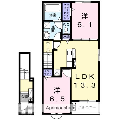 エレガンス ハネカ(2LDK/2階)の間取り写真