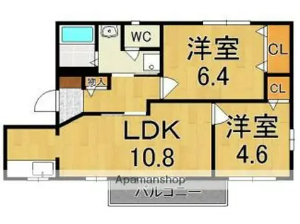 パークヒルB棟(2LDK/1階)の間取り写真