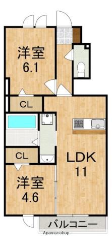 竜田テラス(2LDK/1階)の間取り写真
