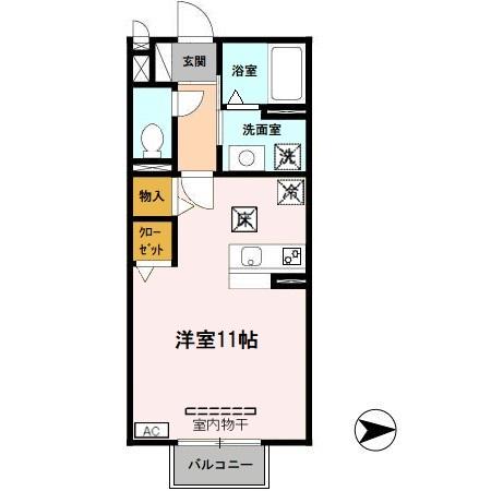 クレアコートA棟(ワンルーム/1階)の間取り写真