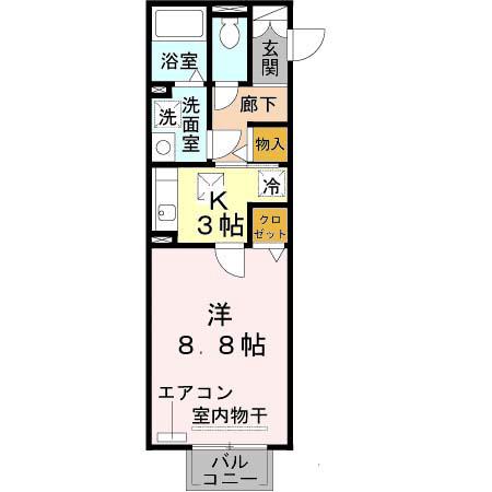 クレアコートA棟(1K/1階)の間取り写真