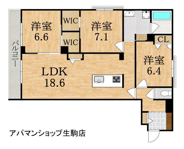 シャーメゾンフゥ(3LDK/3階)の間取り写真