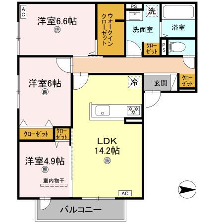 VILLA CALMA(3LDK/2階)の間取り写真