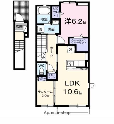 カーサセレノ(1LDK/2階)の間取り写真