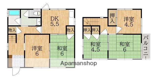 近鉄難波・奈良線 菖蒲池駅 徒歩17分 2階建 築44年(5K)の間取り写真