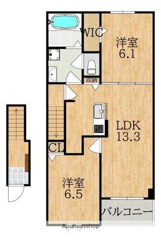 グランディール富雄南(2LDK/2階)の間取り写真