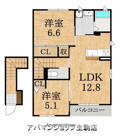 グランヒルミワA棟(2LDK/2階)の間取り写真