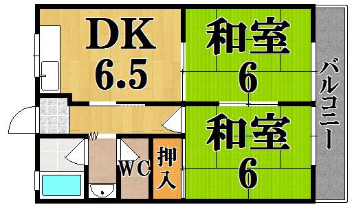 ハタハイツ(2DK/2階)の間取り写真