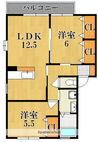 セゾン西の京(2LDK/1階)の間取り写真
