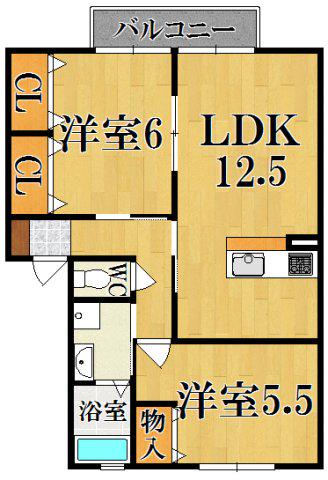 セゾン西の京(2LDK/2階)の間取り写真