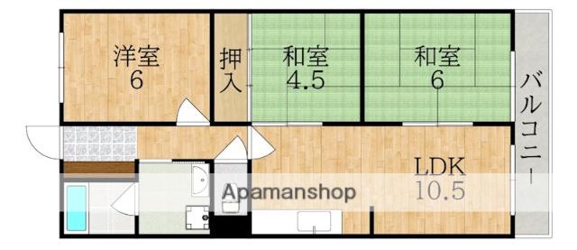 帝塚山ガーデンハイツ2号棟(3LDK/1階)の間取り写真