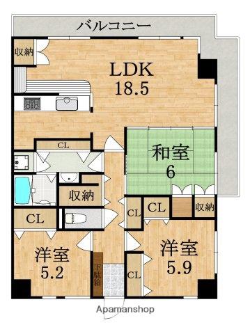 朝日プラザ東生駒Ⅱ(3LDK/2階)の間取り写真