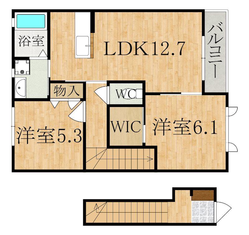 シュウメゾンA棟(2LDK/2階)の間取り写真