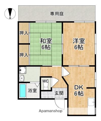 タートルパレス(2DK/1階)の間取り写真