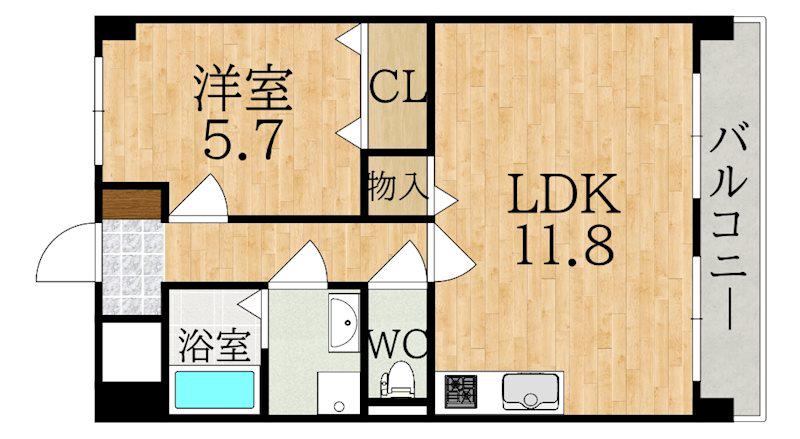 HALE学園前(1LDK/2階)の間取り写真