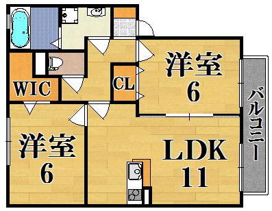 リビングタウン四条大路D棟(2LDK/1階)の間取り写真