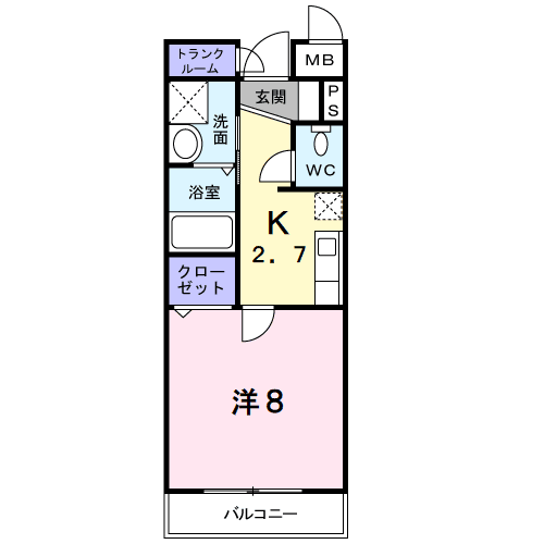 グリーンピア中川Ⅱ号館(1K/1階)の間取り写真