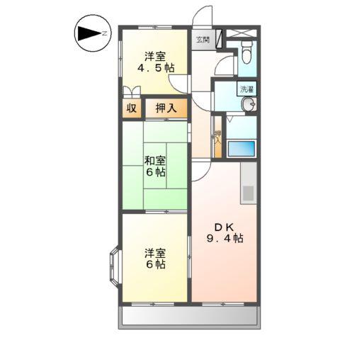 ハイツ北尾 弐番館(3DK/2階)の間取り写真