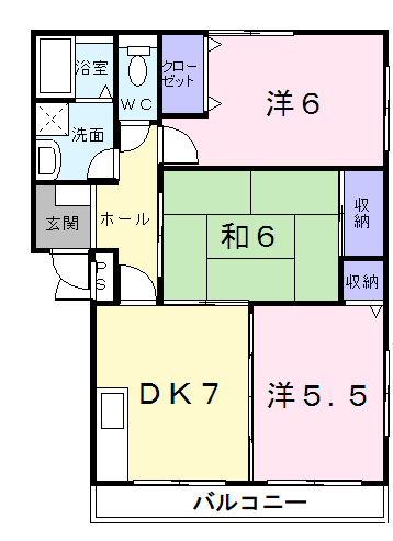 ドレミールSK(3DK/1階)の間取り写真