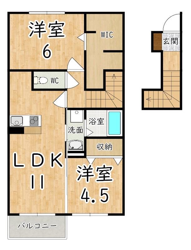 当麻寺MKコートI(2LDK/2階)の間取り写真