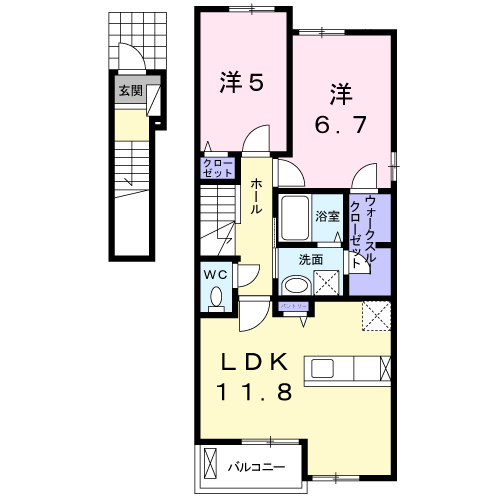 ウッディ オアシス Ⅰ(2LDK/2階)の間取り写真
