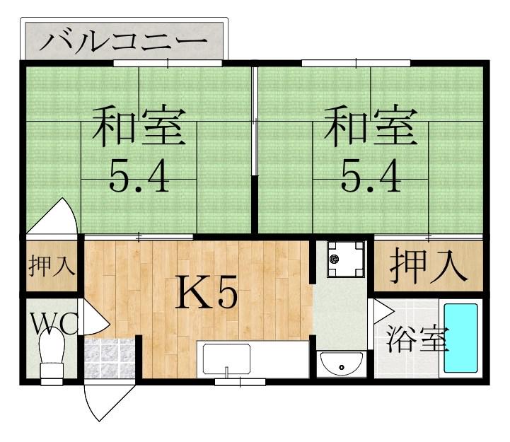 コーポNAMOA棟(2K/2階)の間取り写真