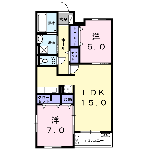 近鉄京都線 近鉄宮津駅 徒歩6分 3階建 築4年(2LDK/3階)の間取り写真