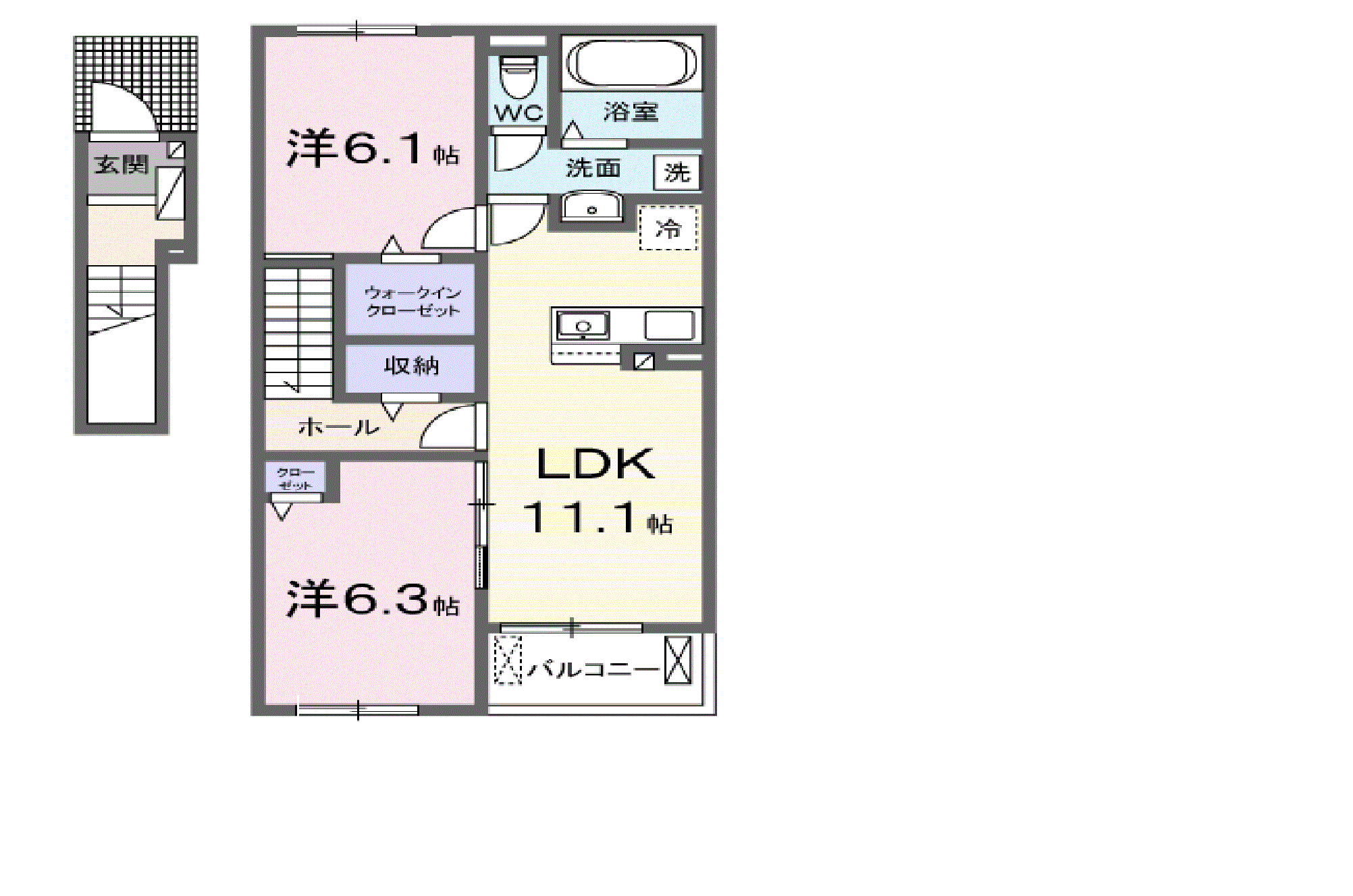 グレイス加茂1(2LDK/2階)の間取り写真