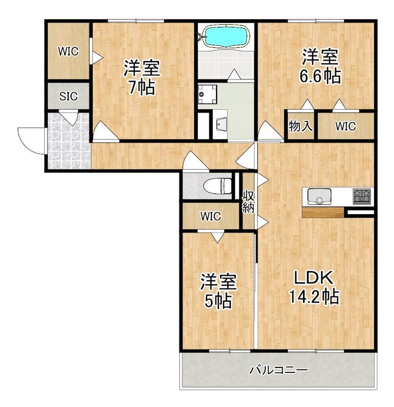 近鉄難波・奈良線 新大宮駅 徒歩18分 3階建 築1年(3LDK/1階)の間取り写真