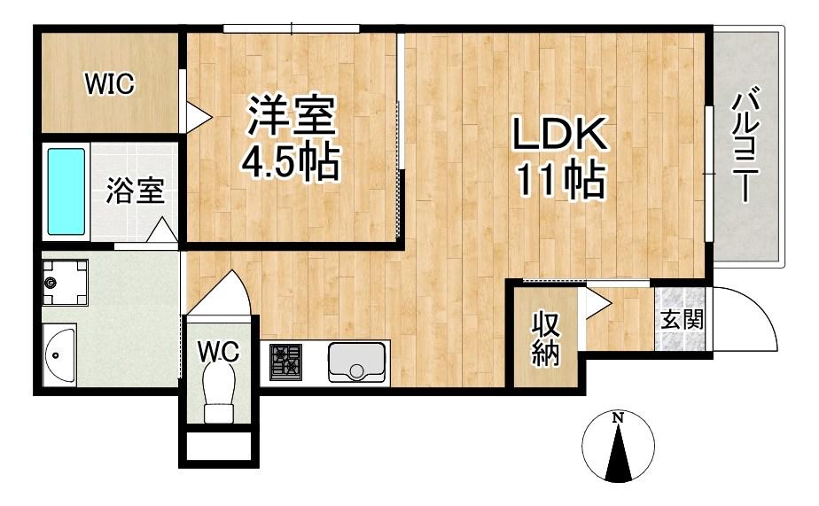 ソレイユビセレクト法蓮町II(1LDK/1階)の間取り写真
