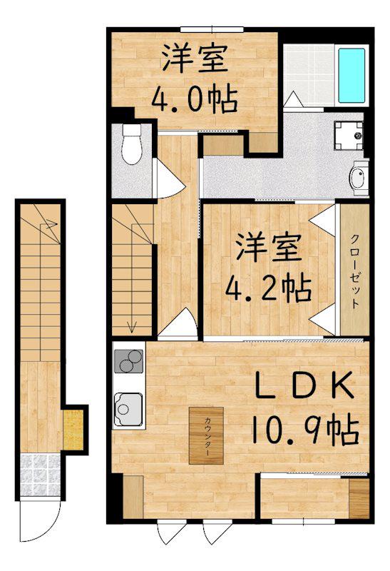 ヴィレッタ2(2LDK/2階)の間取り写真