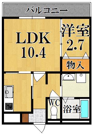 ドルフⅢ(1K/2階)の間取り写真