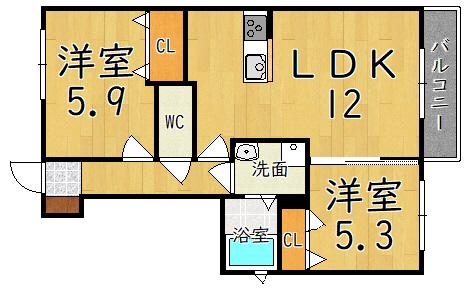 アルティ逢坂B(2LDK/1階)の間取り写真