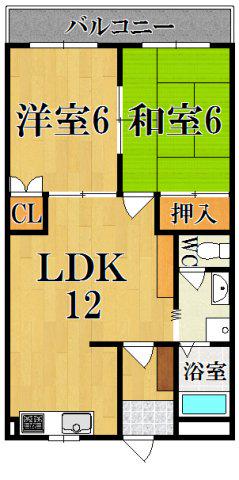 ボヌール西大寺B(2LDK/3階)の間取り写真
