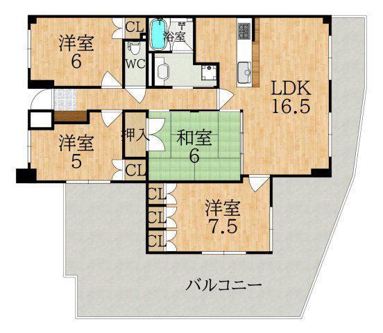 グランコート富雄(4LDK/5階)の間取り写真