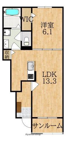 グランディール富雄南(1LDK/1階)の間取り写真