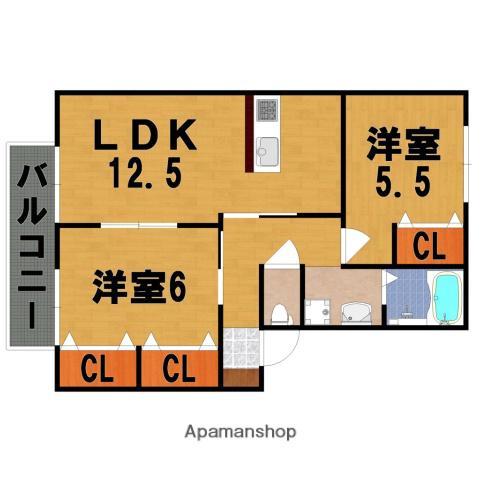 セゾン西の京(2LDK/2階)の間取り写真
