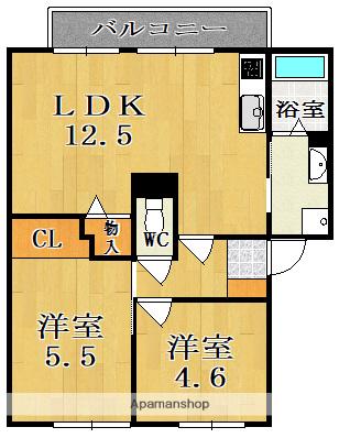 アスティオン飛鳥(2LDK/1階)の間取り写真