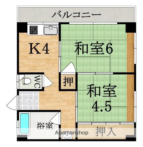 富士マンション(2DK/1階)の間取り写真
