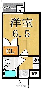 ハイツ朱峰(1K/2階)の間取り写真