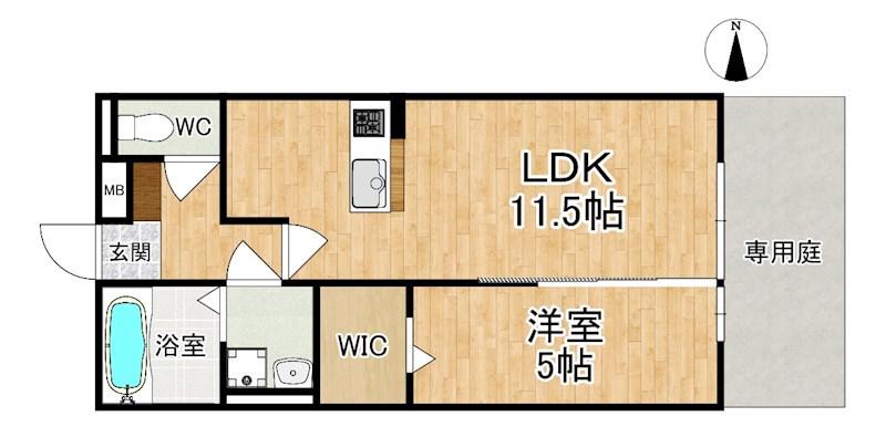 コムアニモ(1LDK/1階)の間取り写真