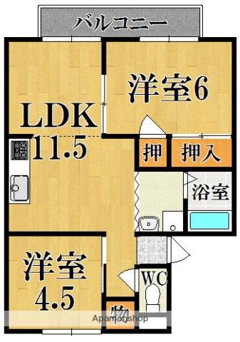 ハイツ茶殿(2LDK/1階)の間取り写真