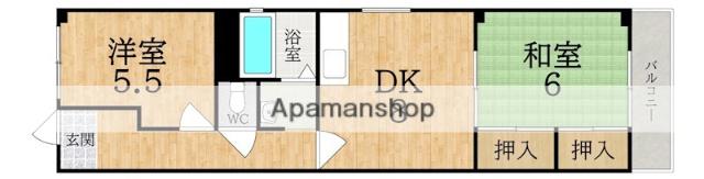 郡山フォンテーヌ(2DK/2階)の間取り写真